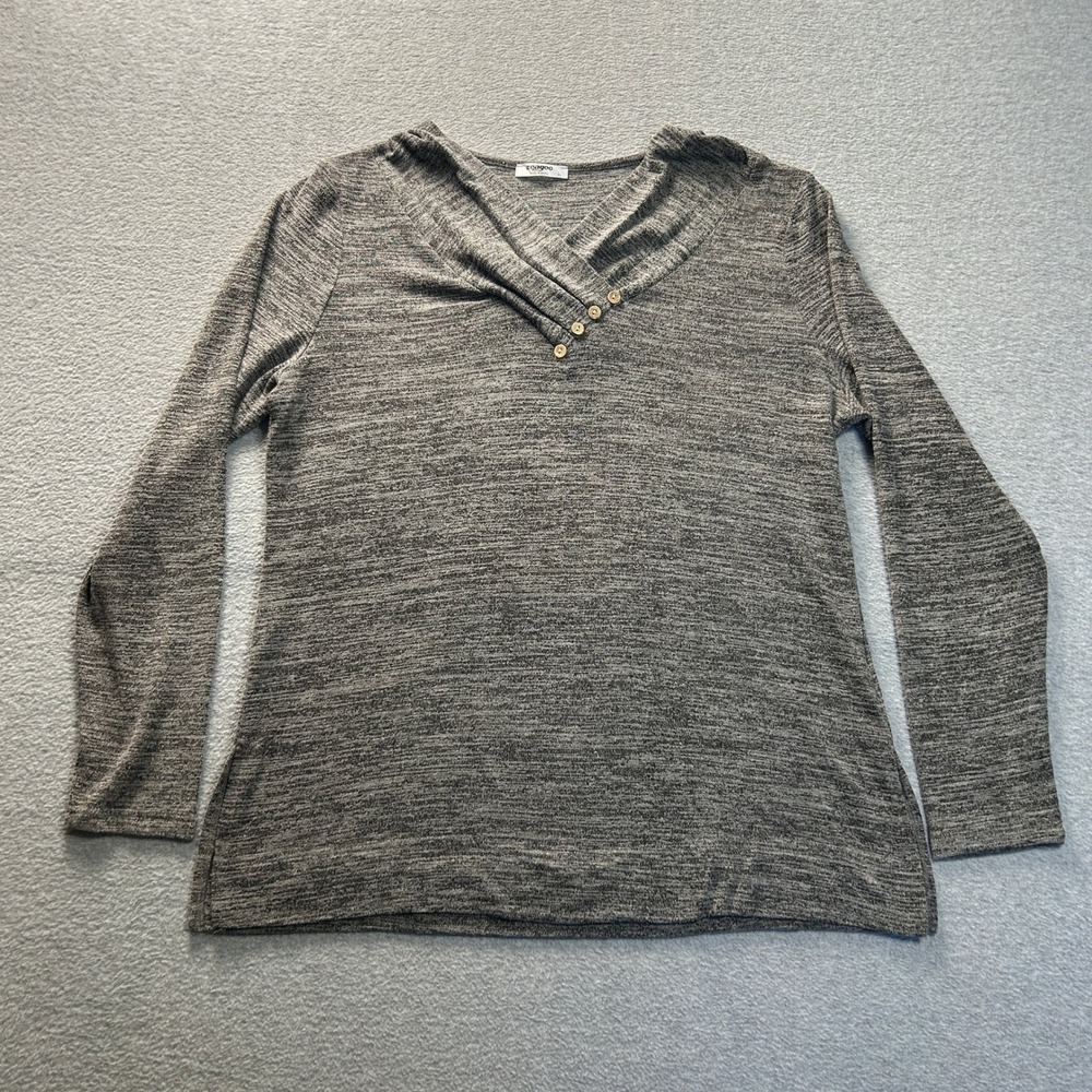 Zeagoo  Henley Knit Top Womens XL Gray Heather V‎ Neck Long Sleeve Casual Basic